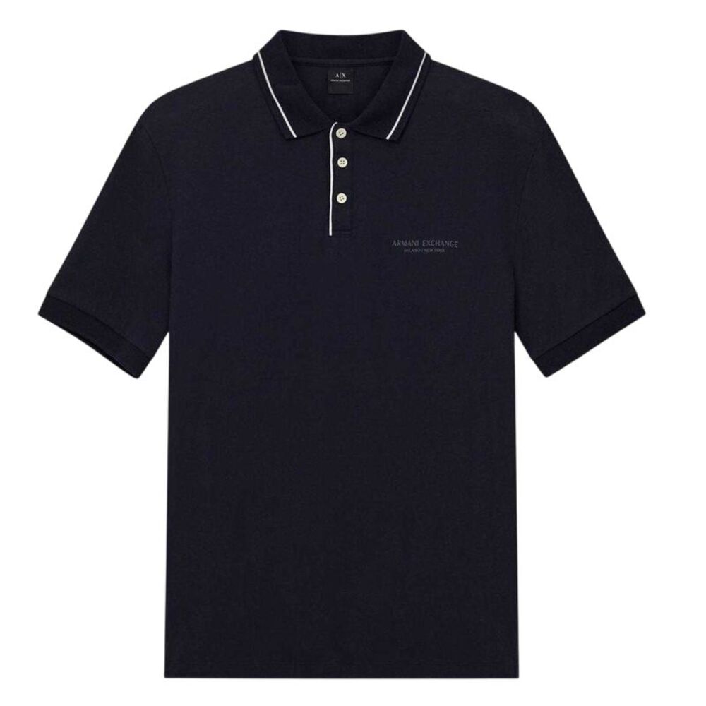 Armani Exchange Mens Contrast Tipped Cotton Polo Shirt / Deep Navy